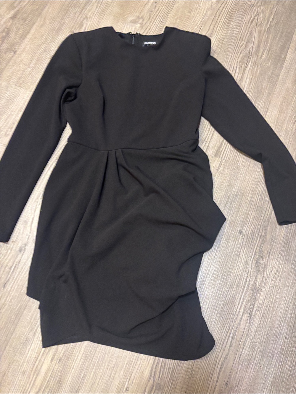 Express Black Long Sleeve Draped Sheath Dress